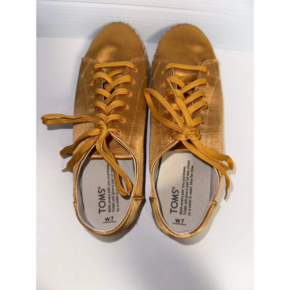 Women's TOMS Gold Satin Espadrille Sneakers US 7 with Beige Jute Sole - Picture 7 of 16